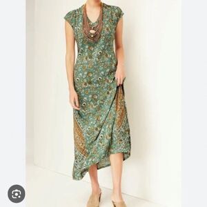 J. Jill Pure Jill Floral Green Sleeveless Maxi Boho Viscose V-Neck Dress SIZE M